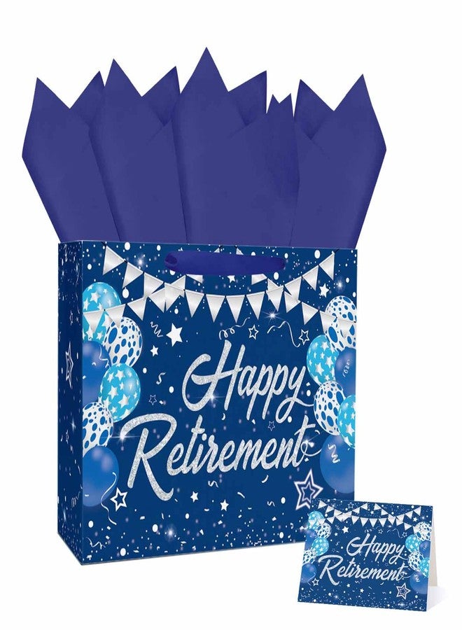 MUNILAIL 13 Inches Navy Blue Retirement Gift Bag Large Paper Gift Bag with Tissue Paper Handle and Greeting Card for Women Men Office Coworker Farewell Retirement Party Supplies - Image 1